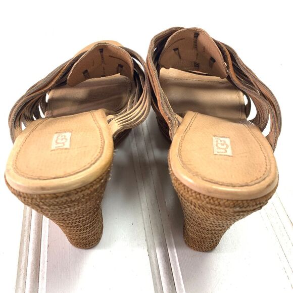 UGG Melinda Brown Leather Wedge Platforms Sandals - Picture 11 of 12